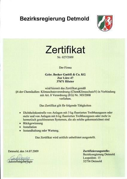 Zertifikat DIN EN ISO 9001 – Gebrüder Becker