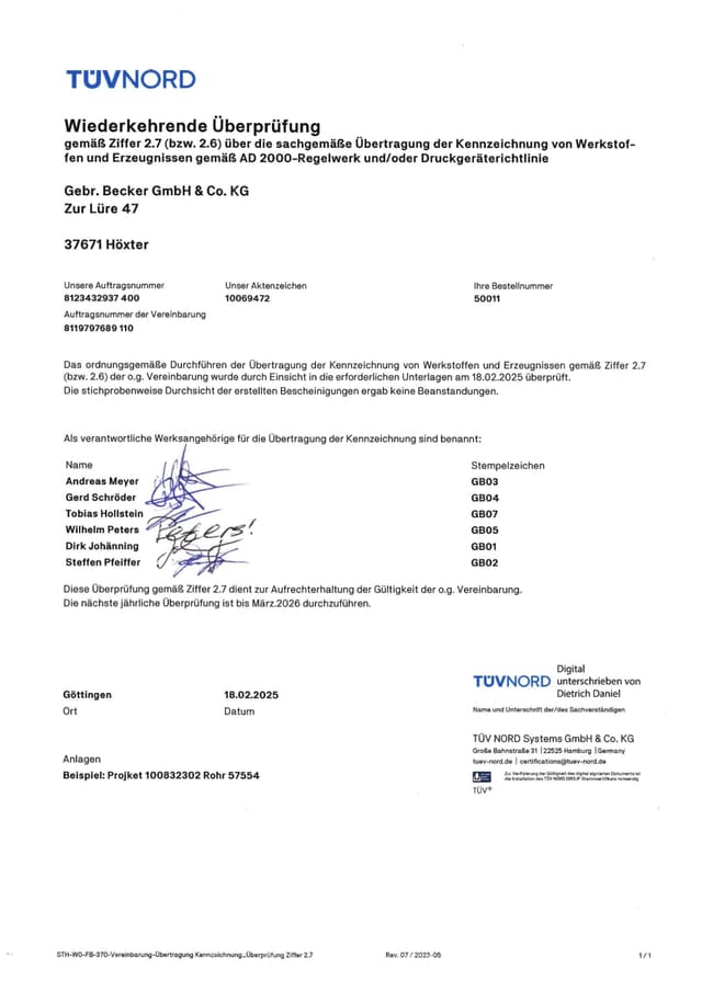 Zulassungsbescheinigung TRGS 519 (Asbest) – Gebrüder Becker