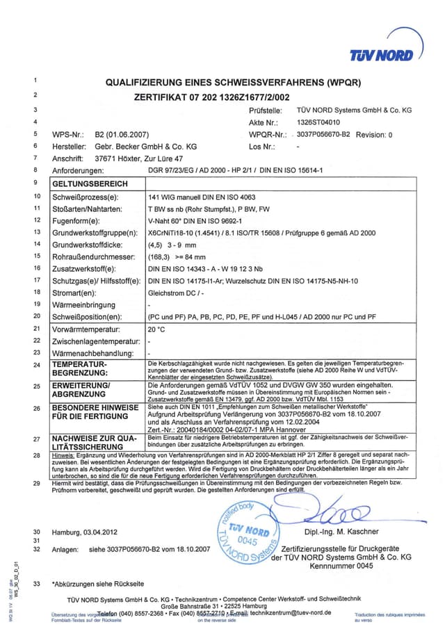 Prüfbescheinigung technische Gebäudeausrüstung – Gebrüder Becker